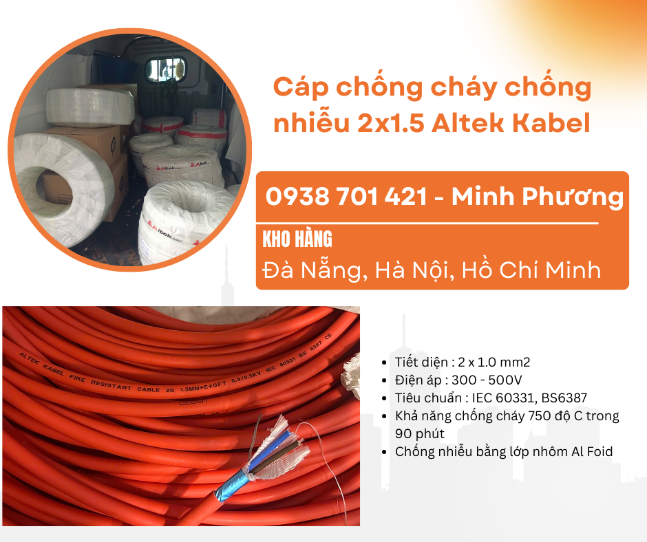 Cáp chống cháy chống nhiễu 2x1.5 Altek Kabel Bình Định, Phú Yên, Khánh Hòa